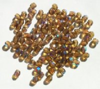 100 4mm Faceted Smoke Topaz AB Firepolish Beads